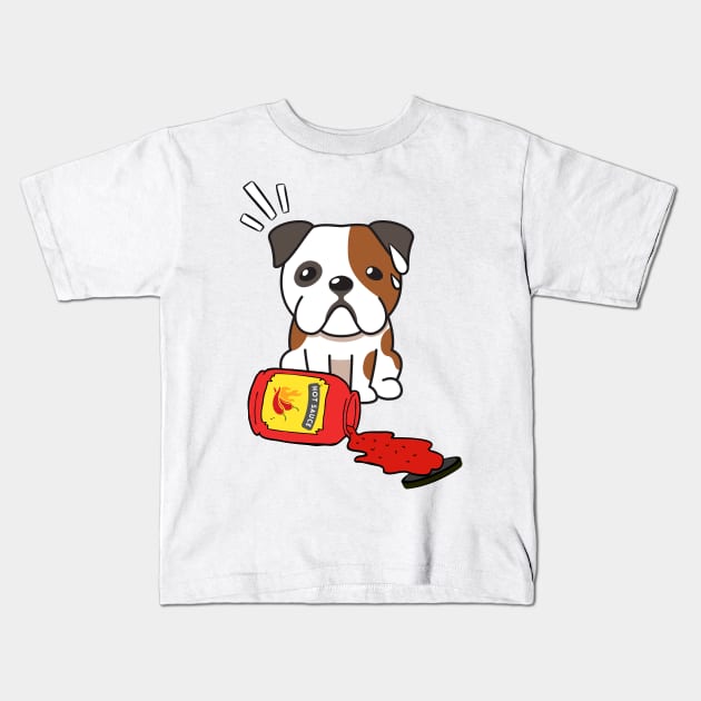 Funny Bulldog Spilled Hot Sauce Kids T-Shirt by Pet Station